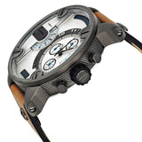 Diesel SBA Dual Time Chronograph White Dial Brown Leather Strap Watch For Men - DZ7269 Authentic Buy Shop Now