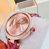Michael Kors Parker Rose Gold Dial Maroon Leather Strap Watch For Women - MK2974 Authentic Buy Shop Now
