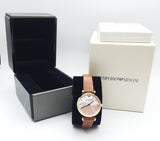 Emporio Armani Gianni T Bar Quartz Pink Mother of Pearl Dial Brown Leather Strap Watch For Women - AR1960 Authentic Buy Shop Now