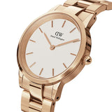 Daniel Wellington Iconic Link White Dial Rose Gold Steel Strap Watch For Women - DW00100209 Authentic Buy Shop Now