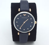 Emporio Armani Gianni T Bar Analog Blue Dial Black Leather Strap Watch For Women - AR1989 Authentic Buy Shop Now