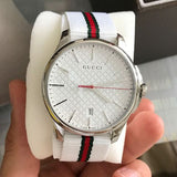 Gucci G Timeless Quartz White DIal White NATO Strap Watch For Men - YA126322 Authentic Buy Shop Now