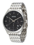 Hugo Boss Gregor Chronograph Black Dial Silver Steel Strap Watch For Men - 1514082 Authentic Buy Shop Now