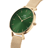 Daniel Wellington Petite Emerald Green Dial Gold Mesh Strap Watch For Women - DW00100480 Authentic Buy Shop Now