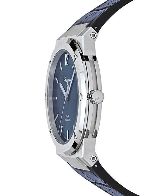 Salvatore Ferragamo F-80 Classic Blue Dial Blue Leather Strap Watch for Men - SFDT00319 Authentic Buy Shop Now