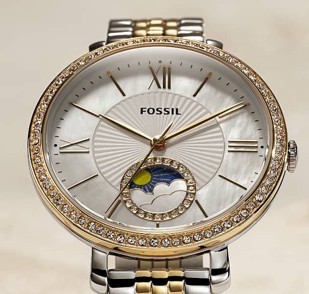 Fossil Jacqueline Analog Moonphase Mother of Pearl White Dial Two Tone Steel Strap Watch for Women - ES5166 Authentic Buy Shop Now