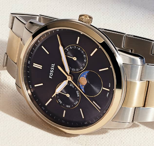 Fossil Neutra Moonphase Multifunction Black Dial Two Tone Steel Strap Watch for Men - FS5906 Authentic Buy Shop Now
