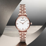 Emporio Armani Gianni T-Bar Quartz White Dial Rose Gold Steel Strap Watch For Women - AR11267 Authentic Buy Shop Now