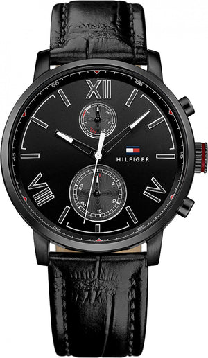 Tommy Hilfiger Aden Chronograph Black Dial Black Leather Strap Watch for Men - 1791310 Authentic Buy Shop Now