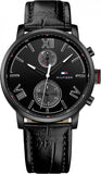 Tommy Hilfiger Aden Chronograph Black Dial Black Leather Strap Watch for Men - 1791310 Authentic Buy Shop Now