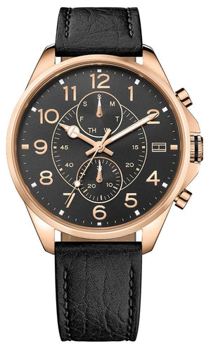 Tommy Hilfiger Dean Chronograph Quartz Black Dial Black Leather Strap Watch for Men - 1791273 Authentic Buy Shop Now