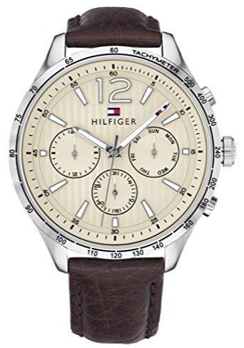 Tommy Hilfiger Gavin Chronograph White Dial Brown Leather Strap Watch for Men - 1791467 Authentic Buy Shop Now