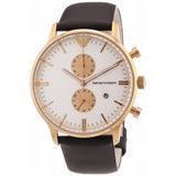 Emporio Armani Gianni Classic Chronograph White Dial Brown Leather Strap Watch For Men - AR0398 Authentic Buy Shop Now
