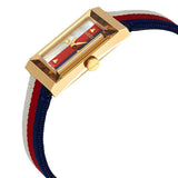 Gucci G-Frame Mother of Pearl Dial White Blue Red Nylon Strap Watch For Women - YA147405 Authentic Buy Shop Now
