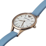 Emporio Armani Aurora Quartz Mother of Pearl White Dial Blue Leather Strap Watch For Women - AR11109 Authentic Buy Shop Now