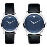Movado Museum Blue Dial Black Leather Strap Watch For Women - 0606611 Authentic Buy Shop Now