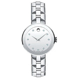 Movado Sapphire Diamonds Silver Dial Silver Steel Strap Watch For Women - 606814 Authentic Buy Shop Now