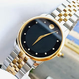 Movado Museum Classic Diamonds Black Dial Two Tone Steel Strap Watch For Men - 0606879 Authentic Buy Shop Now