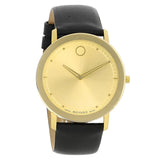 Movado Sapphire Gold Dial Black Leather Strap Watch For Men - 606883 Authentic Buy Shop Now