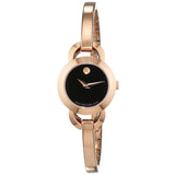 Movado Rondiro 22mm Black Dial Rose Gold Steel Strap Watch For Women - 0607065 Authentic Buy Shop Now