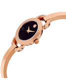 Movado Rondiro 22mm Black Dial Rose Gold Steel Strap Watch For Women - 0607065 Authentic Buy Shop Now