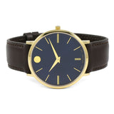 Movado Ultra Slim Blue Dial Brown Leather Strap Watch For Men - 0607088 Authentic Buy Shop Now