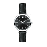 Movado Ultra Slim Black Dial Black Leather Strap Watch For Women - 0607094 Authentic Buy Shop Now