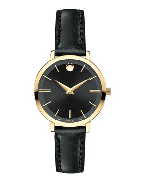 Movado Ultra Slim Black Dial Black Leather Strap Watch For Women - 0607095 Authentic Buy Shop Now