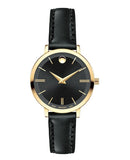 Movado Ultra Slim Black Dial Black Leather Strap Watch For Women - 0607095 Authentic Buy Shop Now