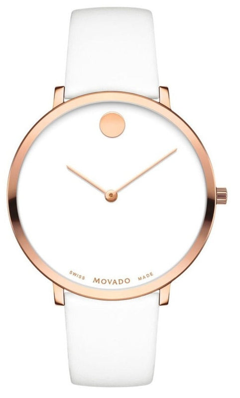 Movado Museum 70th Anniversary Special Edition White Dial White Leather Strap Watch For Women - 0607139 Authentic Buy Shop Now