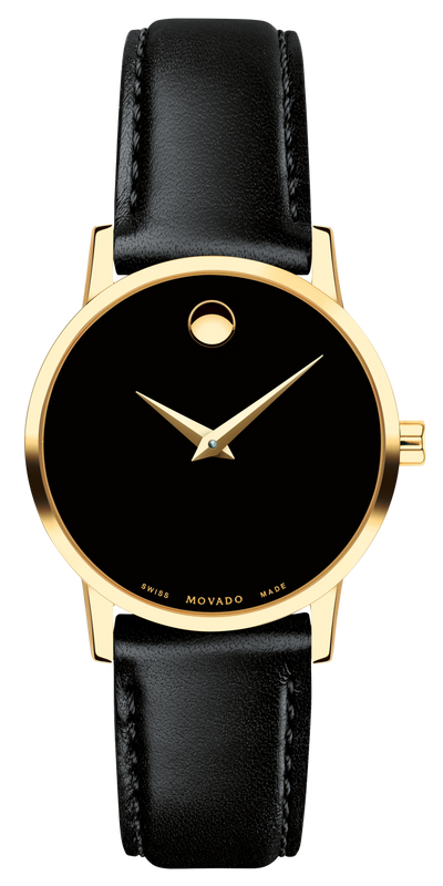 Movado Museum Black Dial Black Leather Strap Watch For Women - 2100006 Authentic Buy Shop Now