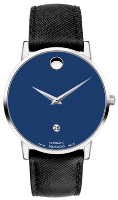 Movado Museum Classic Blue Dial Black Leather Strap Watch for Men - 0607197 Authentic Buy Shop Now
