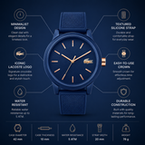 Lacoste 12.12 Navy Blue Dial Navy Blue Silicone Strap Watch for Men - 2011011 Authentic Buy Shop Now