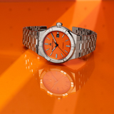 Maurice Lacroix Aikon Automatic Date Orange Dial Silver Steel Strap Watch For Men - AI6008-SS00F-530-E Authentic Buy Shop Now