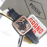 Fossil Inscription Automatic Skeleton Rose Gold Dial Black Leather Strap Watch for Men - BQ2572 Authentic Buy Shop Now