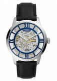 Fossil Townsman Automatic Skeleton Blue Dial Black Leather Strap Watch for Men - ME3200 Authentic Buy Shop Now