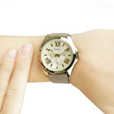 Fossil Cecile Champagne Dial Grey Leather Strap Watch for Women - AM4529 Authentic Buy Shop Now