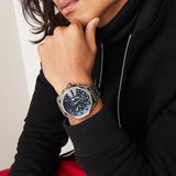 Diesel Mega Chief Chronograph Blue Dial Black Steel Strap Watch For Men - DZ4329 Authentic Buy Shop Now