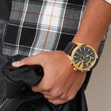Diesel Mega Chief Chronograph Black Dial Black Leather Strap Watch For Men - DZ4344 Authentic Buy Shop Now