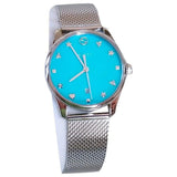 Gucci G-Timeless Turquoise Mother of Pearl Dial Silver Mesh Bracelet Watch For Women - YA126582 Authentic Buy Shop Now