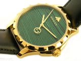 Gucci Le Marche Des Merveilles Quartz Green Dial Black Leather Strap Watch For Women - YA126463 Authentic Buy Shop Now