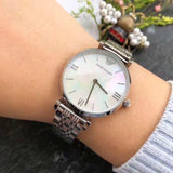 Emporio Armani T Bar Mother of Pearl Dial Steel Strap Watch For Women - AR1682 Authentic Buy Shop Now