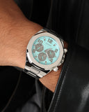 Guess Empire Chronograph Quartz Sky Blue Dial Silver Steel Strap Watch For Men - GW0489G3 Authentic Buy Shop Now