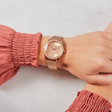 Guess Tri Glitz Quartz Diamonds Rose Gold Dial Rose Gold Mesh Bracelet Watch For Women - W1142L4 Authentic Buy Shop Now