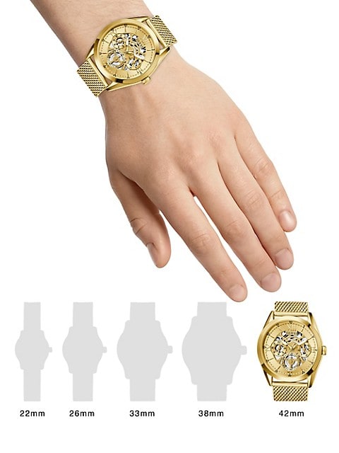 Guess Tailor Multifunction Gold Dial Gold Mesh Bracelet Watch for Men - GW0368G2 Authentic Buy Shop Now