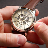Fossil Townsman Automatic Skeleton Gold Dial Brown Leather Strap Watch for Men - ME3043 Authentic Buy Shop Now