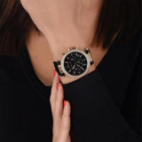 Michael Kors Parker Chronograph Black Dial Black Leather Strap Watch For Women - MK6984 Authentic Buy Shop Now