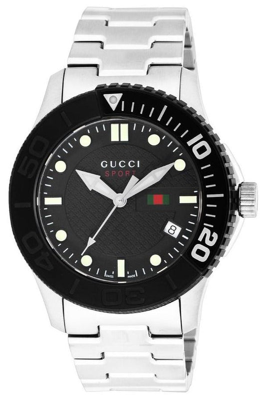 Gucci G Timeless Black Dial Silver Steel Strap Watch For Men - YA126249 Authentic Buy Shop Now