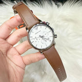 Emporio Armani Luigi Chronograph Silver Dial Brown Leather Strap Watch for Men - AR1846 Authentic Buy Shop Now