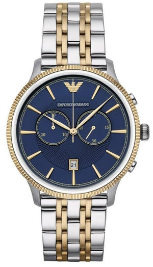 Emporio Armani Classic Blue Dial Two Tone Steel Strap Watch For Men - AR1847 Authentic Buy Shop Now